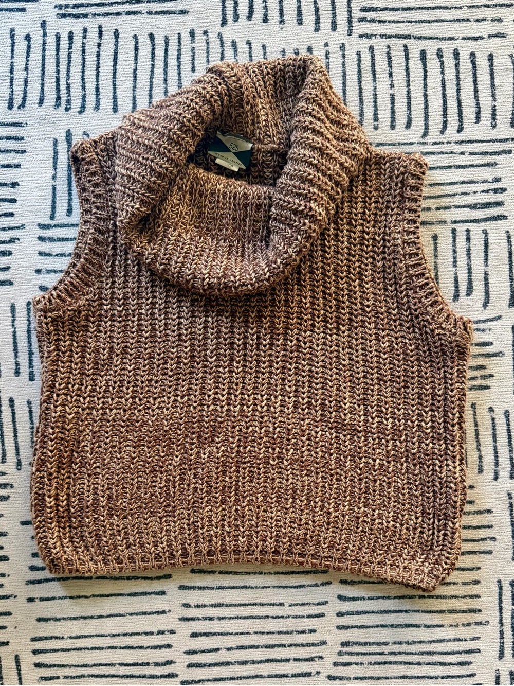 525 America Brown Marled Sleeveless Cowl Turtleneck Sweater